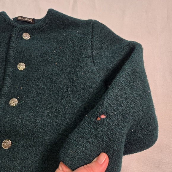 Vtg Reine Wolle Childs Cardigan Sweater Salzburg Coat Of Arm Buttons Dark Green - Picture 2 of 11